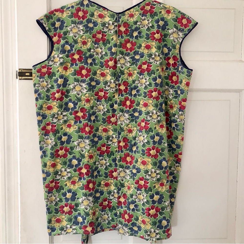Vintage Floral Smock pockets Apron bow flowers green blue red yellow - Picture 10 of 10